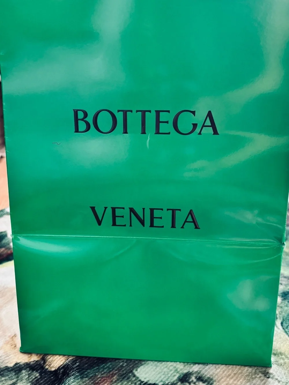 Bottega Veneta Emerald Green Logo Gift Bag with Ribbon handles